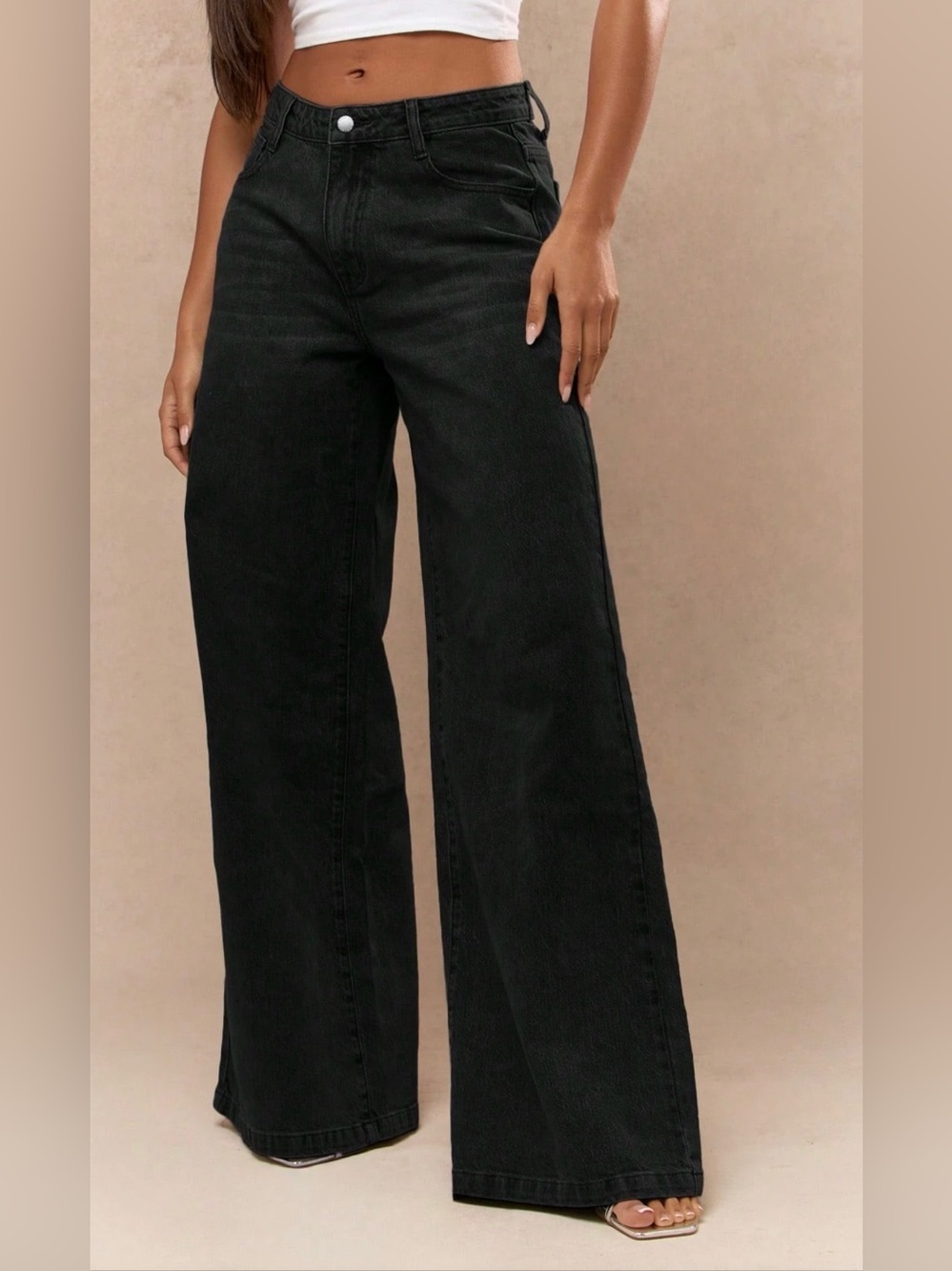 MISSGUIDED Wide Leg High Rise Black Denim Jeans Black Size 29 NWT IN PACKAGE